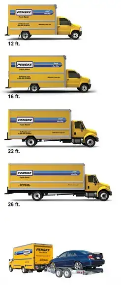 Penske truck sizes comparison showing 12ft, 16ft, 22ft, and 26ft trucks