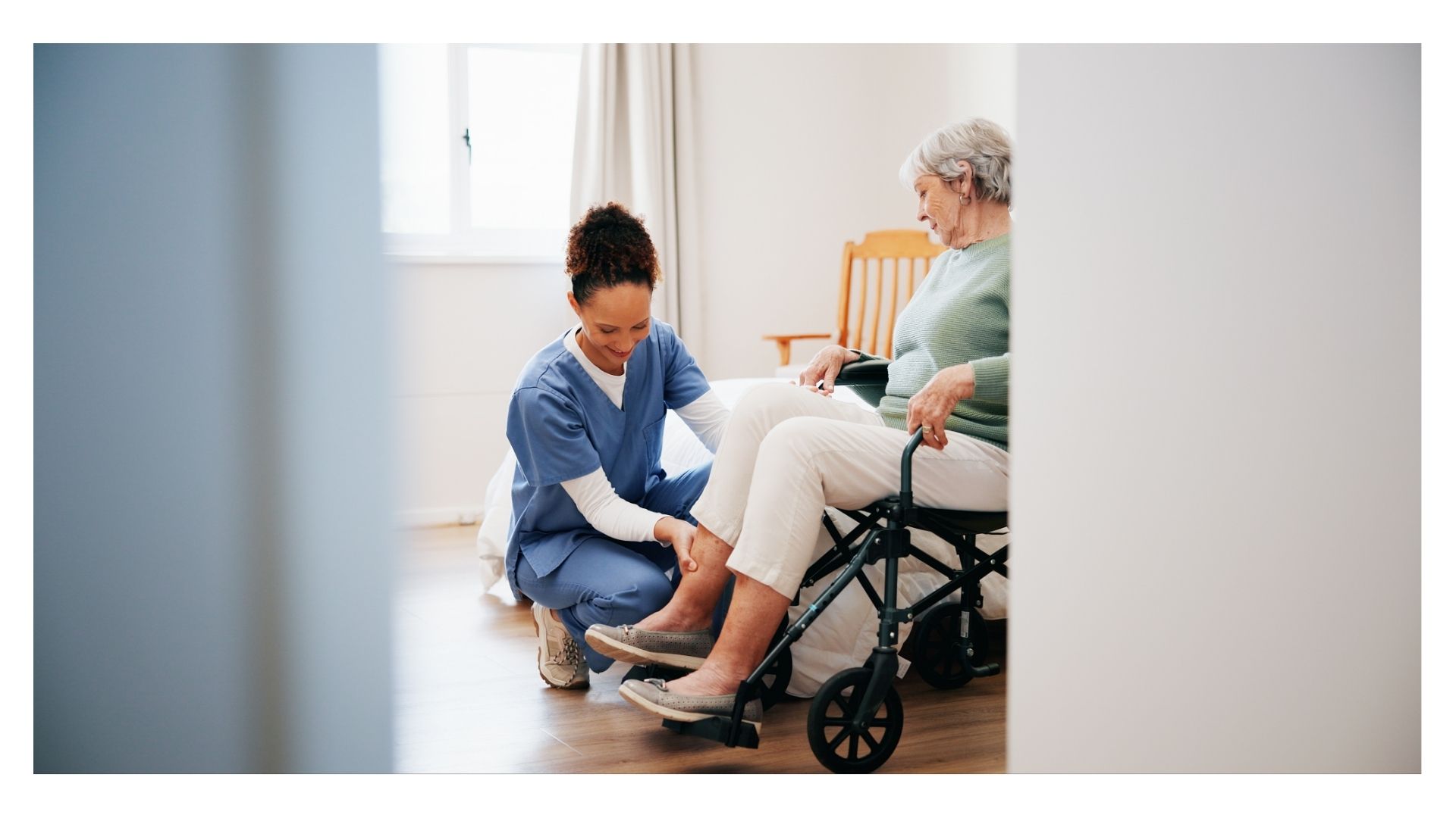 Senior moving services Brazos Valley Texas — caregiver assisting senior with mobility during a move in Bryan Texas